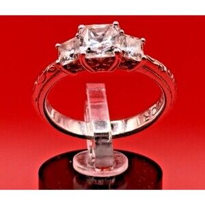 Sterling Silver CZ Ring Tacori Three Stone Round Cut Size 8 Prong Setting